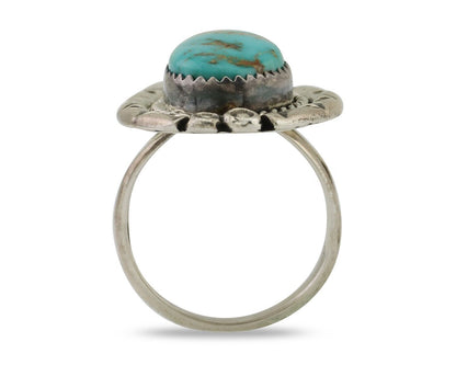 Navajo Ring 925 Silver Gem Blue Turquoise Native American Artist C.80's