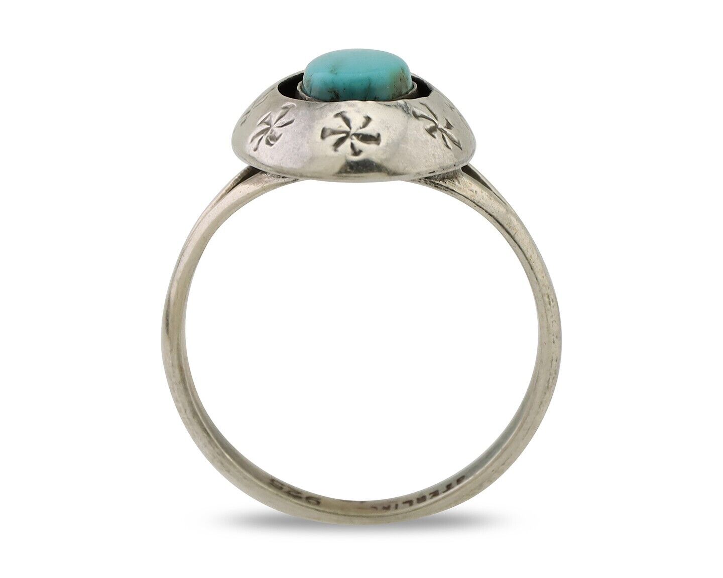Navajo Ring 925 Silver Blue Kingman Turquoise Native American Artist C.80's