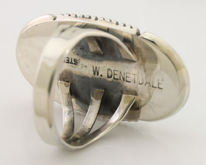 Navajo Ring 925 Silver Blue Turquoise Artist Signed William Denetdale C.80's
