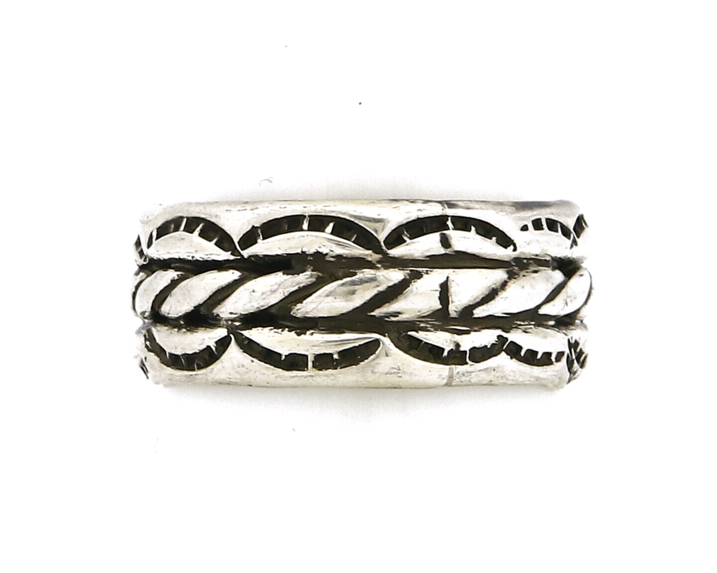 Navajo Ring .925 Silver Handmade Hand Stamped 3 Row Rope Band C.1980s Size 9.75