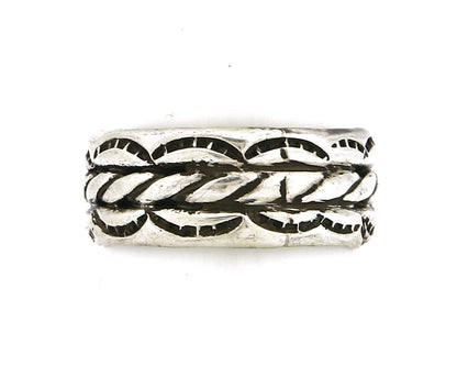 Navajo Ring .925 Silver Handmade Hand Stamped 3 Row Rope Band C.1980s Size 9.75