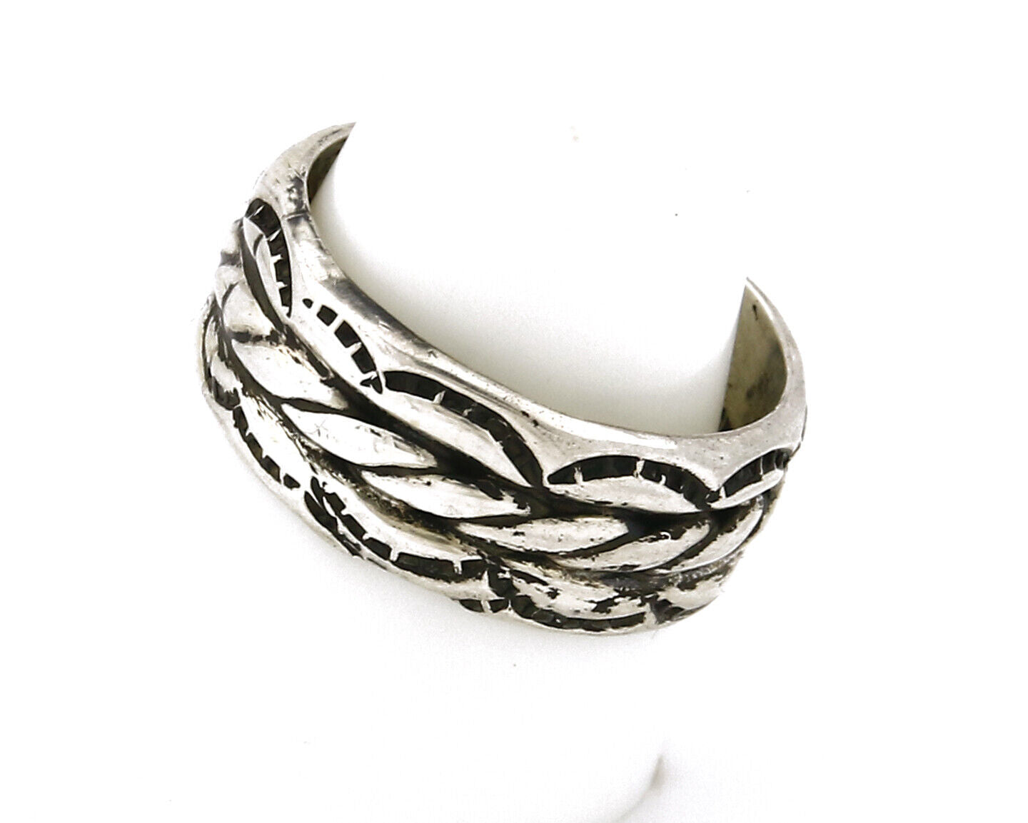 Navajo Ring .925 Silver Handmade Hand Stamped 3 Row Rope Band C.1980s Size 9.75