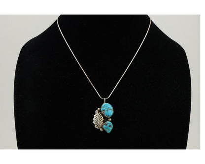 Zuni Necklace 925 Silver Blue Turquoise Artist Signed EMY C.80's