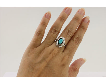 Navajo Ring 925 Silver Blue Kingman Turquoise Native American Artist C.80's
