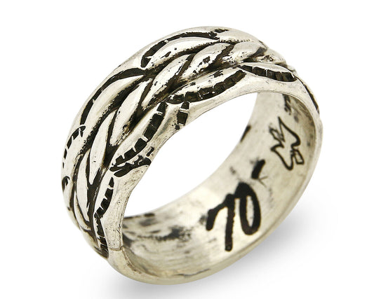 Navajo Ring .925 Silver Handmade Hand Stamped 3 Row Rope Band C.1980s Size 9.75