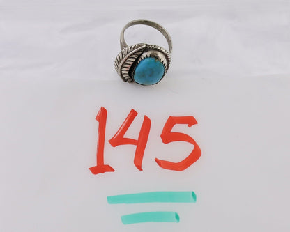 Navajo Ring 925 Silver Blue Kingman Turquoise Native American Artist C.80's