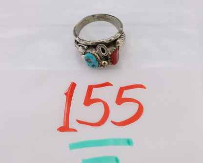 Navajo Ring 925 Silver Coral Turquoise Artist Signed Max Calabaza C.80's