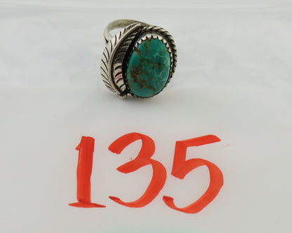 Navajo Ring 925 Silver Green Kingman Turquoise Native American Artist C.80's