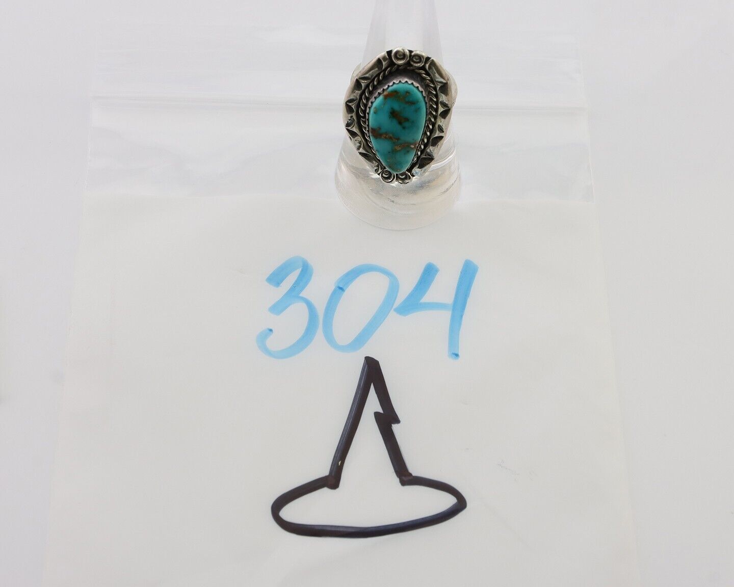 Navajo Ring 925 Silver Gem Blue Turquoise Native American Artist C.80's