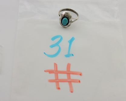 Navajo Ring 925 Silver Blue Kingman Turquoise Native American Artist C.80's