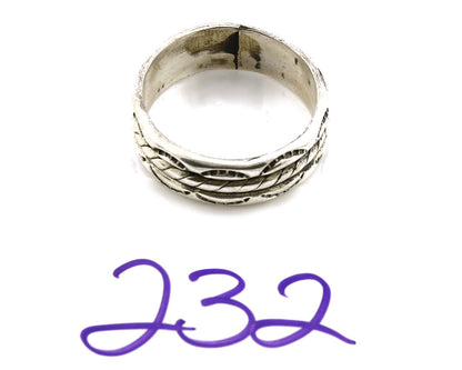 Navajo Ring .925 Silver Handmade Hand Stamped 3 Row Rope Band C.1980s Size 14.25