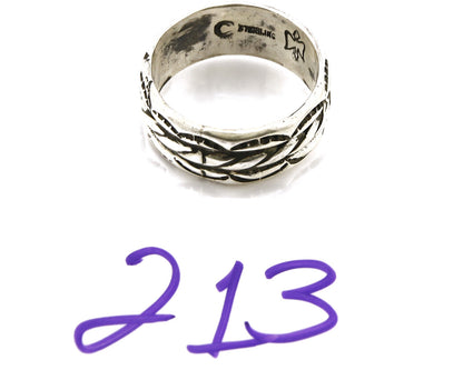 Navajo Ring .925 Silver Handmade Hand Stamped 3 Row Rope Band C.1980s Size 9.75