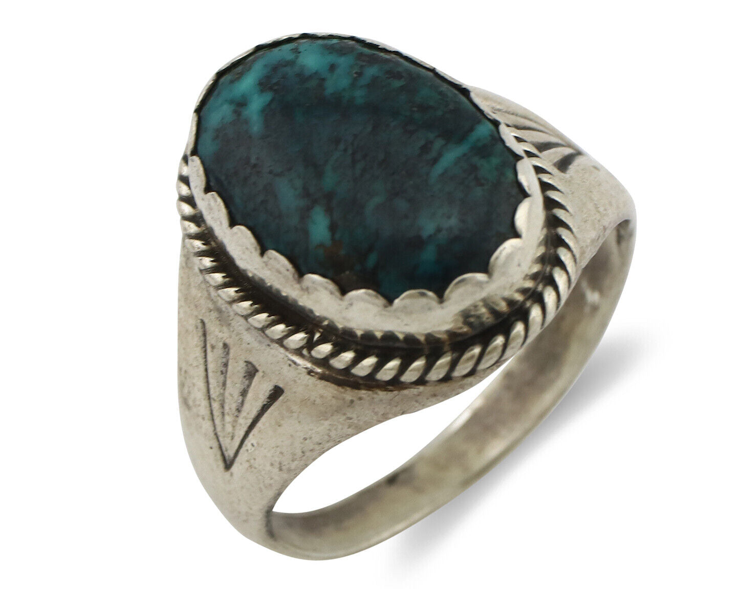 Navajo Ring .925 Silver Black Turquoise Native American Artist C.80's