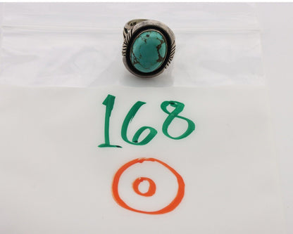 Navajo Ring 925 Silver Natural Blue Turquoise Artist Signed Pictograph C.80's