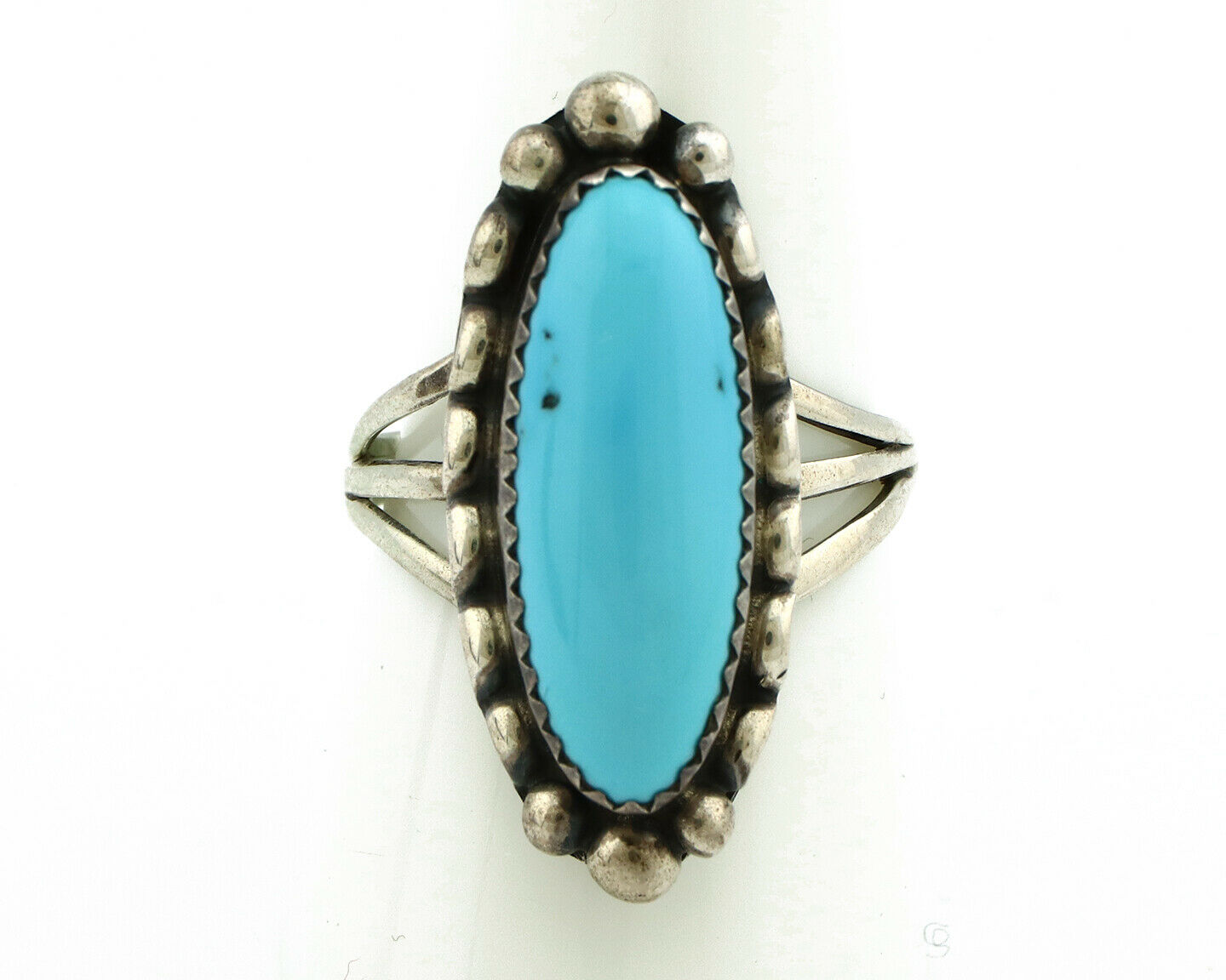 Navajo Ring .925 Silver Natural Blue Turquoise Artist Signed SC C.80's
