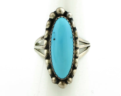 Navajo Ring .925 Silver Natural Blue Turquoise Artist Signed SC C.80's