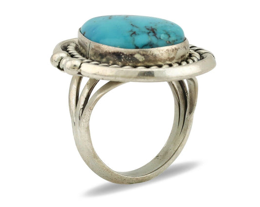 Navajo Ring 925 Silver Natural Blue Turquoise Artist Signed Ben S C.80's
