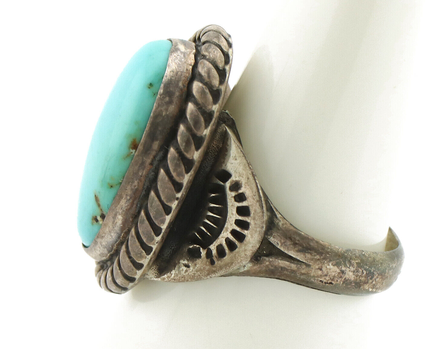 Navajo Ring 925 Silver Natural Blue Turquoise Native American Signed C.80's