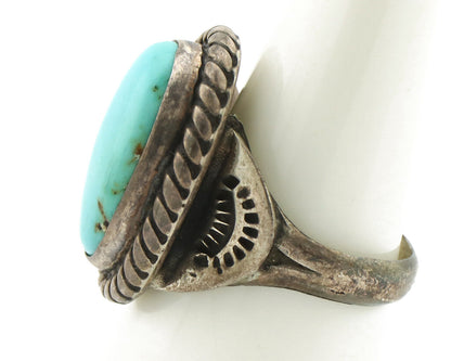 Navajo Ring 925 Silver Natural Blue Turquoise Native American Signed C.80's