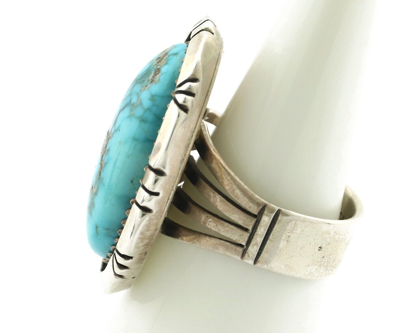 Navajo Ring 925 Silver Morenci Turquoise Artist Signed M Thompson C.80's