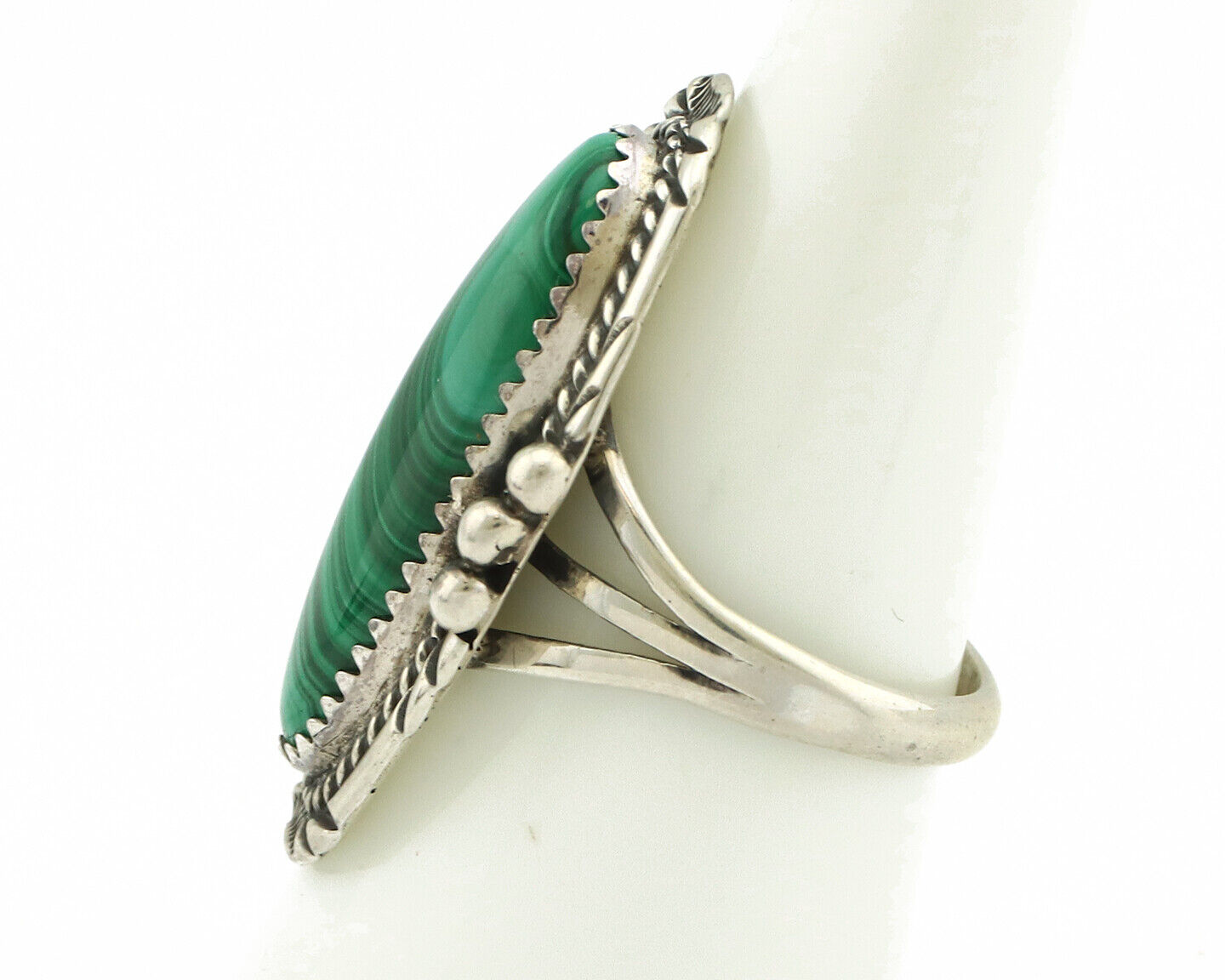 Navajo Ring 925 Silver Natural Green Malachite Signed William Denetdale C.80's