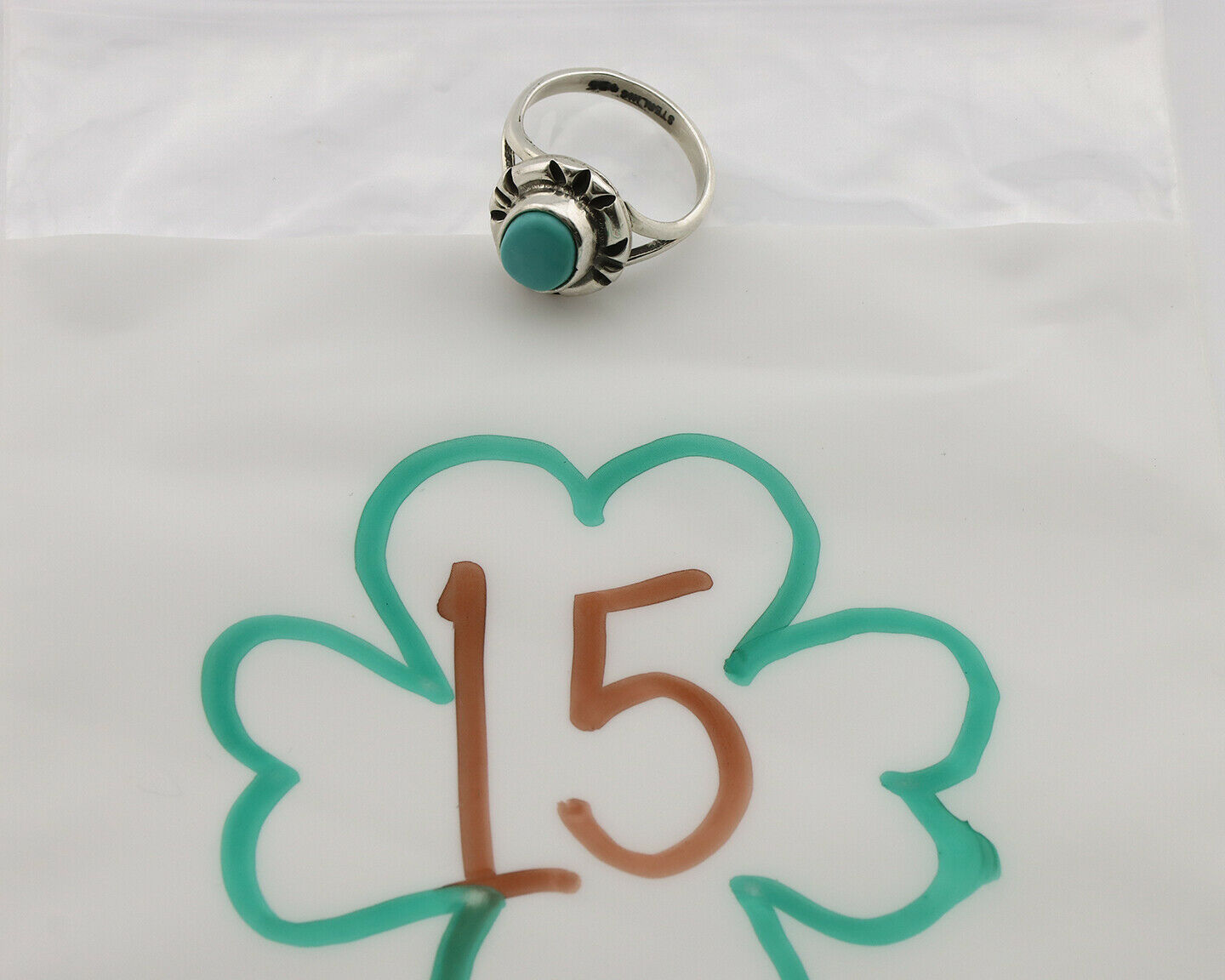 Navajo Ring .925 Silver Kingman Turquoise Artist Signed Gecko C.90's