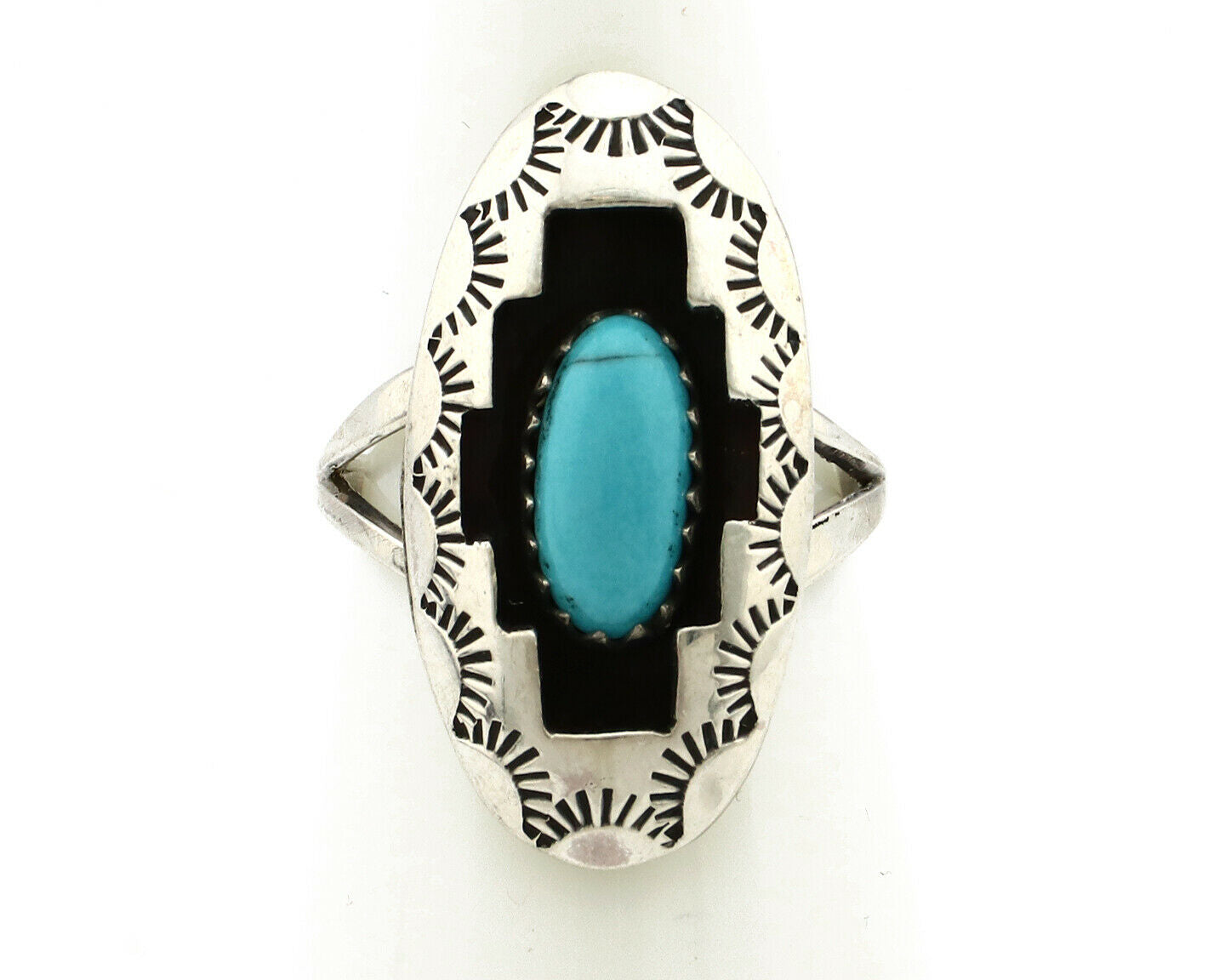 Navajo Ring .925 Silver Sleeping Beauty Turquoise Artist Signed P C80s