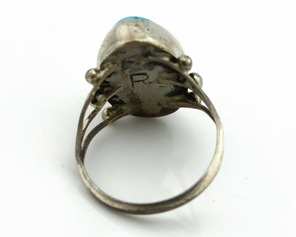 Navajo Ring .925 Silver Morenci Turquoise Artist Signed R C.80's