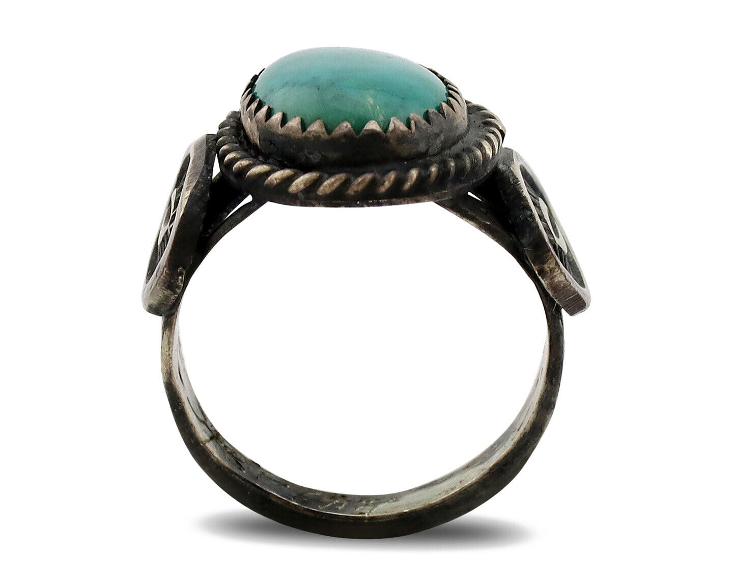 Navajo Ring .925 Silver Kingman Turquoise Artist Signed FA C.80's