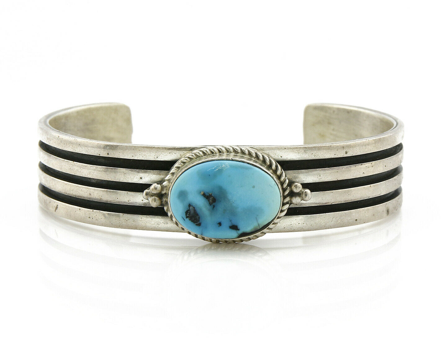 Navajo Bracelet .925 Silver Kingman Turquoise Artist Native American Circa 80's