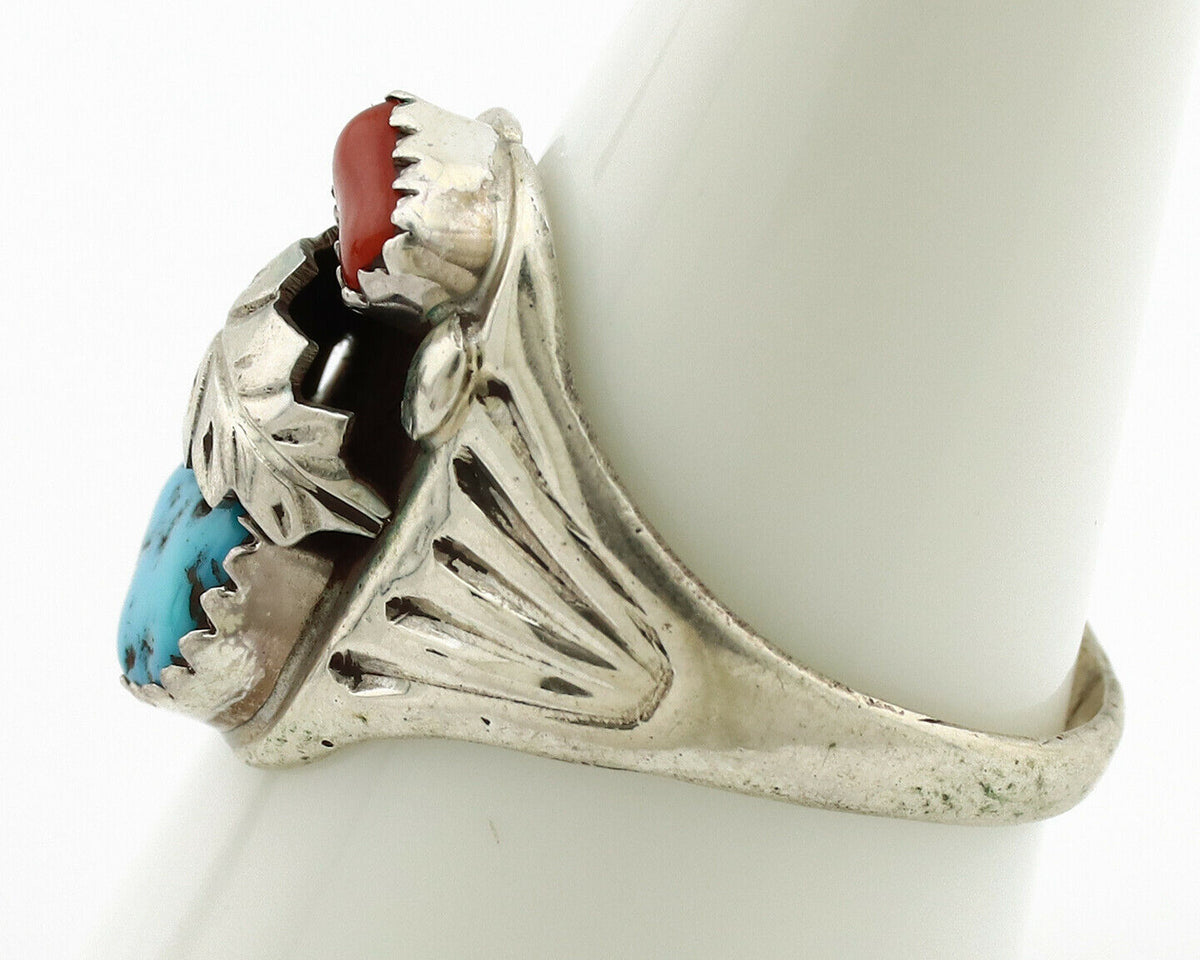 Navajo Ring .925 Silver Sleeping Beauty Turquoise Native Artist Signed C.1980's