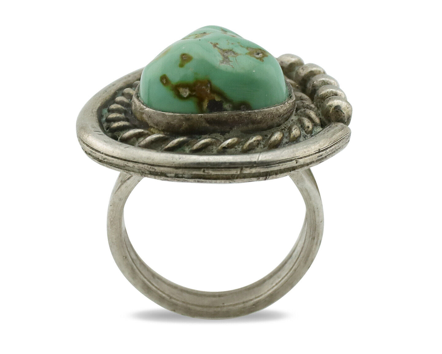 Navajo Ring 925 Silver Royston Turquoise Hand Stamped Native American Artist C80