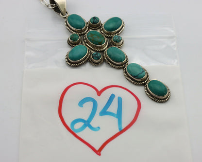 Navajo Cross Necklace .925 Silver Blue Green Turquoise Signed RB C.80's