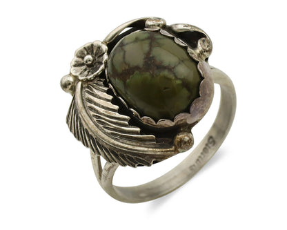 Navajo Ring .925 Silver Spiderweb Turquoise Native American Artist C.1980's