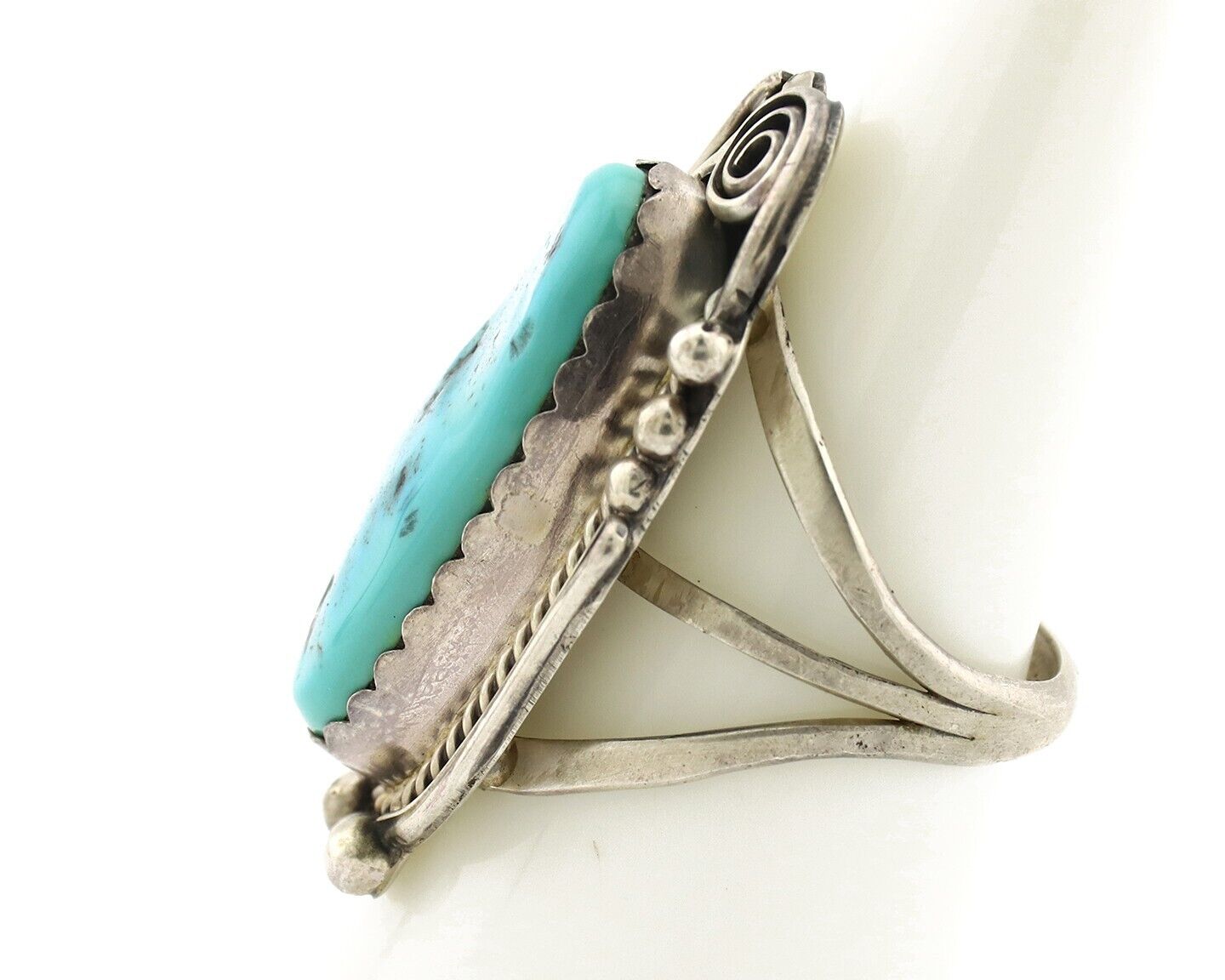 Navajo Inlay Band Ring 925 Silver Sleeping B Turquoise Signed Justin Morris C80s