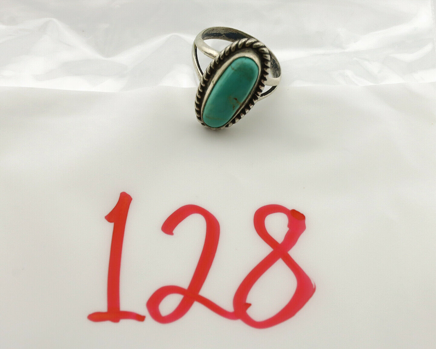 Navajo Ring .925 Silver Kingman Turquoise Native American Artist C.1980's