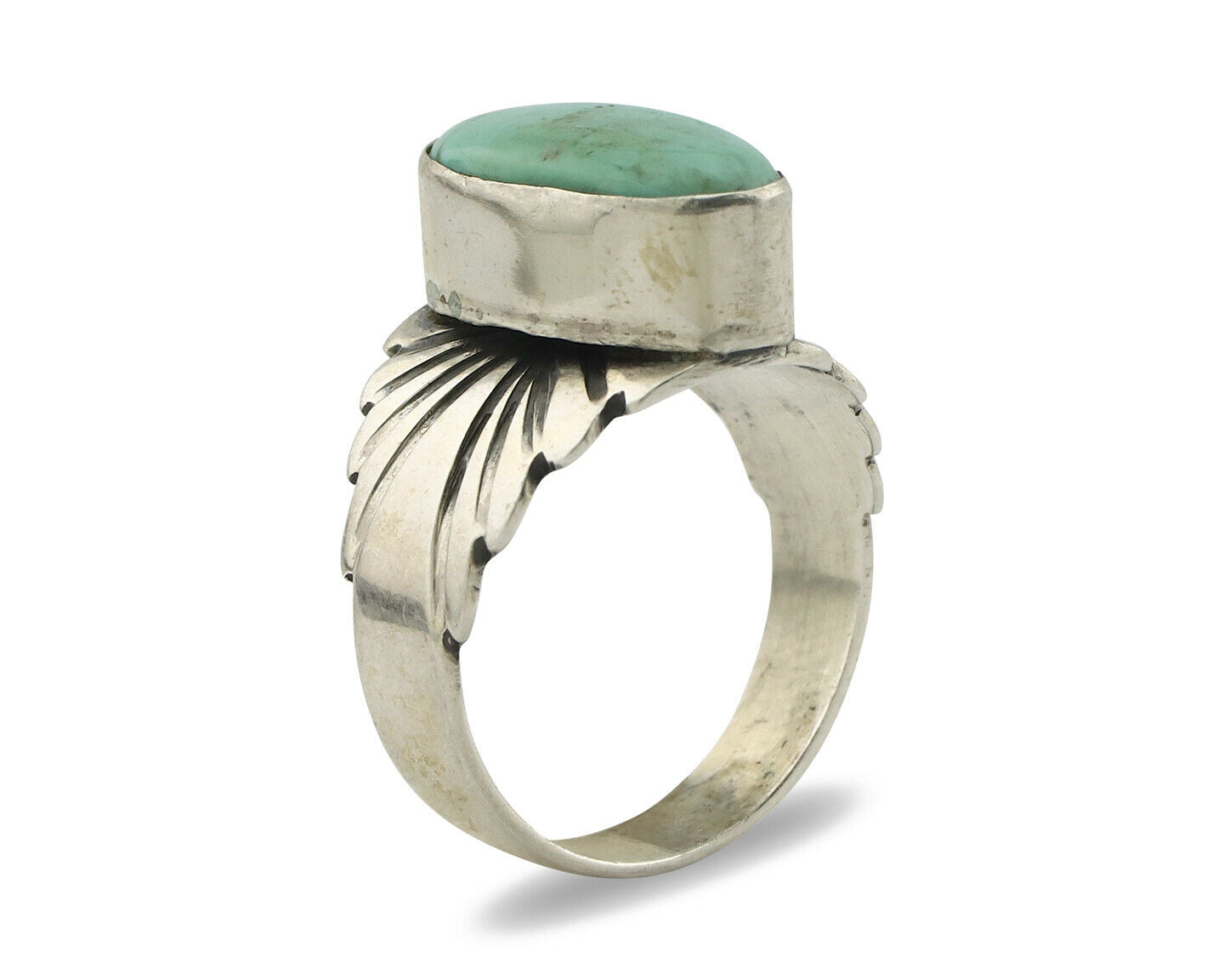 Navajo Ring .925 Silver Kingman Turquoise Artist Signed Apache C.80's