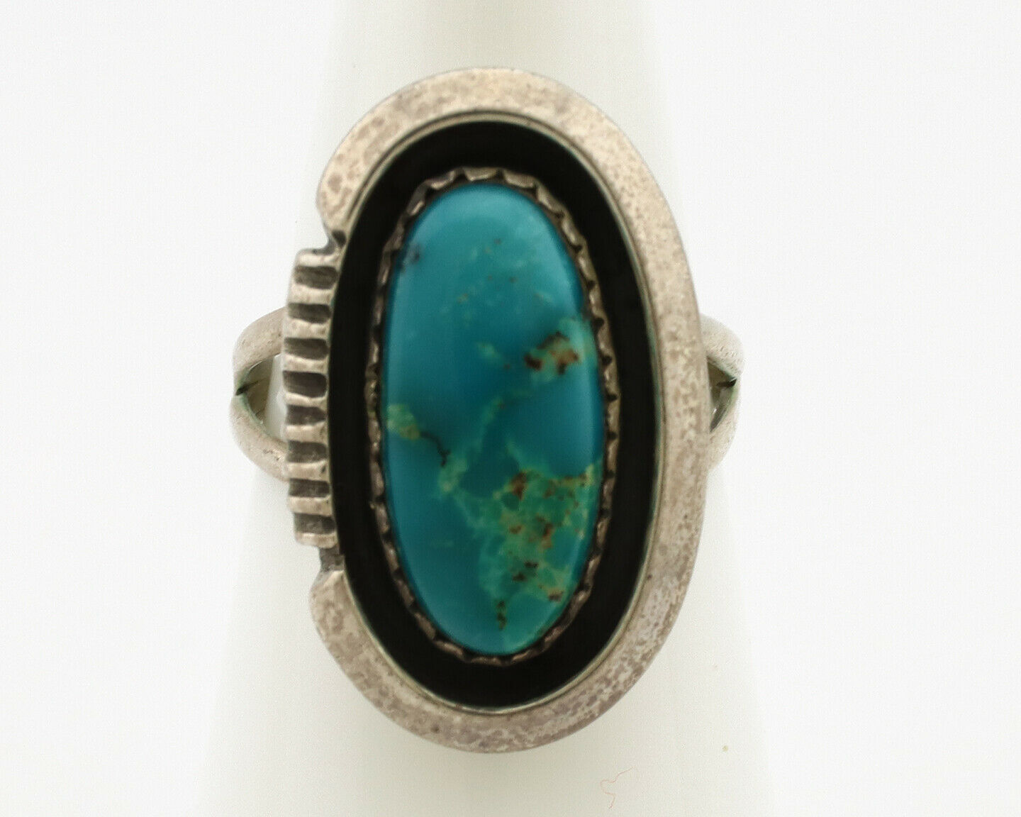 Navajo Ring .925 Silver Nevada Turquoise Native American Artist C.1980's