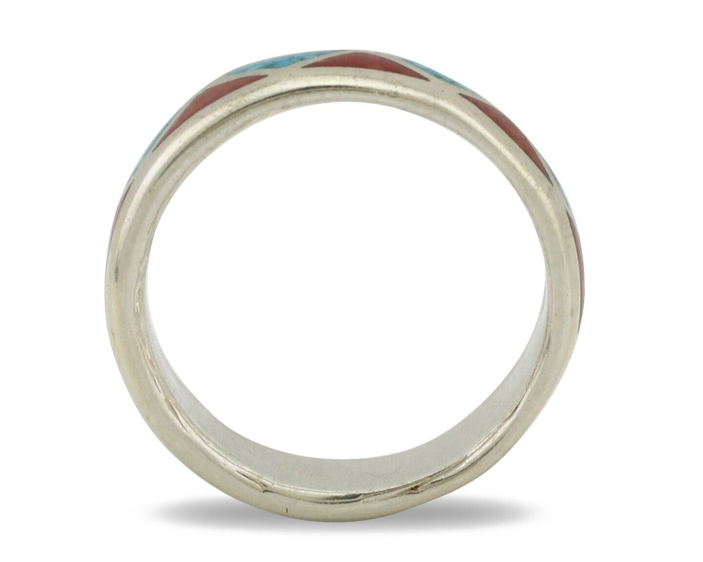 Navajo Ring 925 Silver Natural Turquoise & Coral Native American Artist C.80's