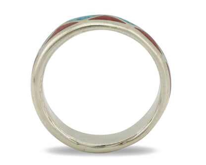 Navajo Ring 925 Silver Natural Turquoise & Coral Native American Artist C.80's