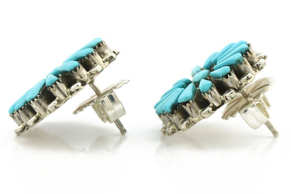Zuni Earrings .925 Silver Petti Point Natural Blue Turquoise Native Artist C.80s