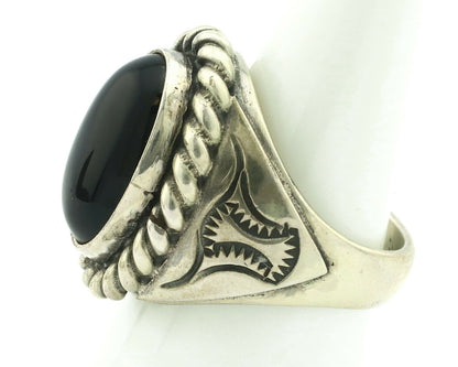 Navajo Ring .925 Silver Onyx Artist Signed Apache Manufacturing C.80's