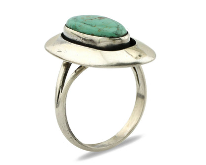 Navajo Shadow Box Ring .925 Silver Kingman Turquoise Signed M Montoya C80s