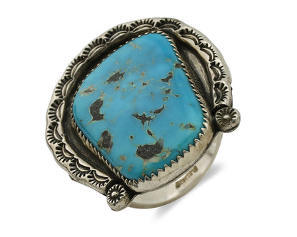 Navajo Horse Shoe Ring 925 Silver Bisbee Turquoise Native Artist C.80's