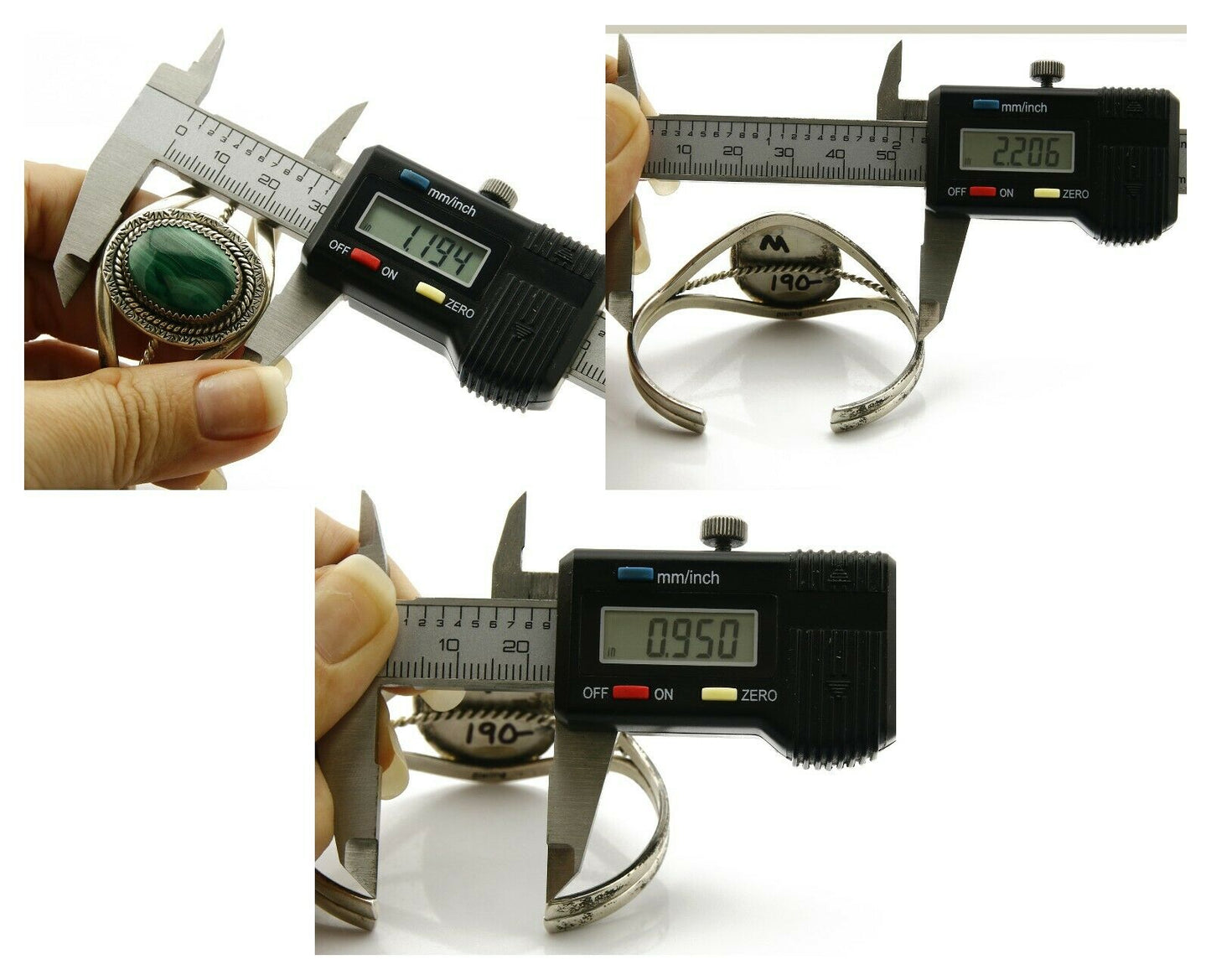 Women's Navajo Bracelet .925 Silver Natural Malachite Cuff Native American C80's