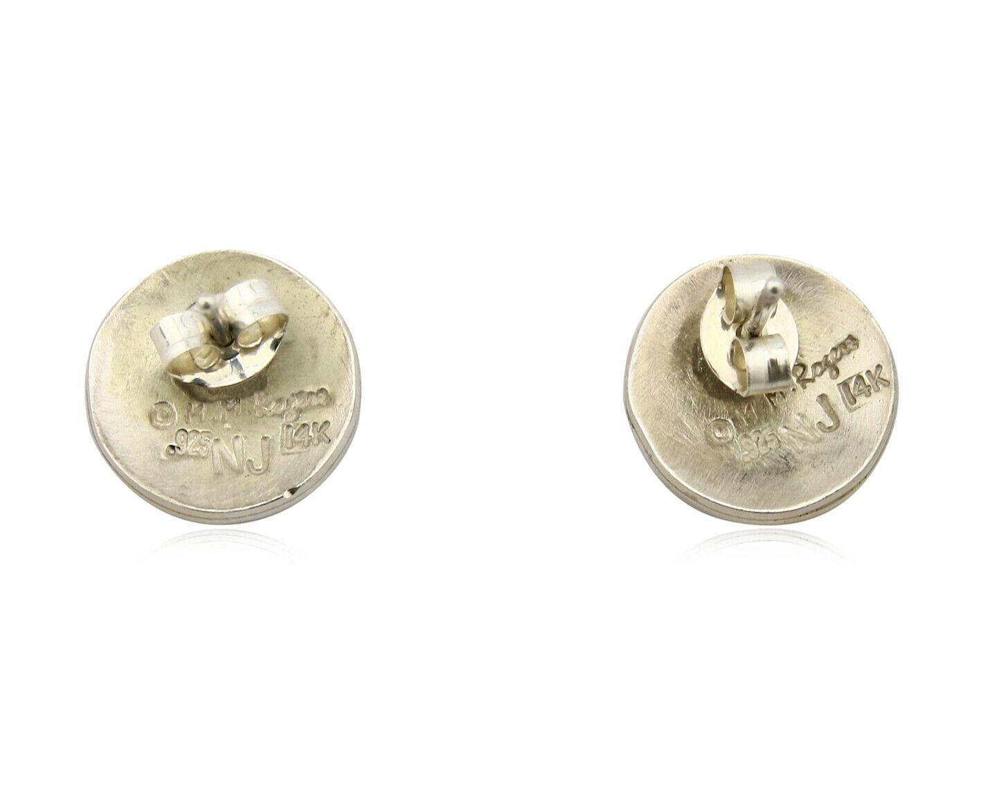 Navajo Eagle Head Earrings .925 Silver 14k SOLID Yellow GOLD MM Rogers & NJ C.80