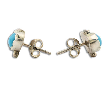 Navajo Earrings 925 Silver Natural Mined Turquoise Native American Artist C.80's