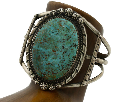 Navajo Bracelet .925 Silver Blue Diamond Turquoise Native American Artist C.80's