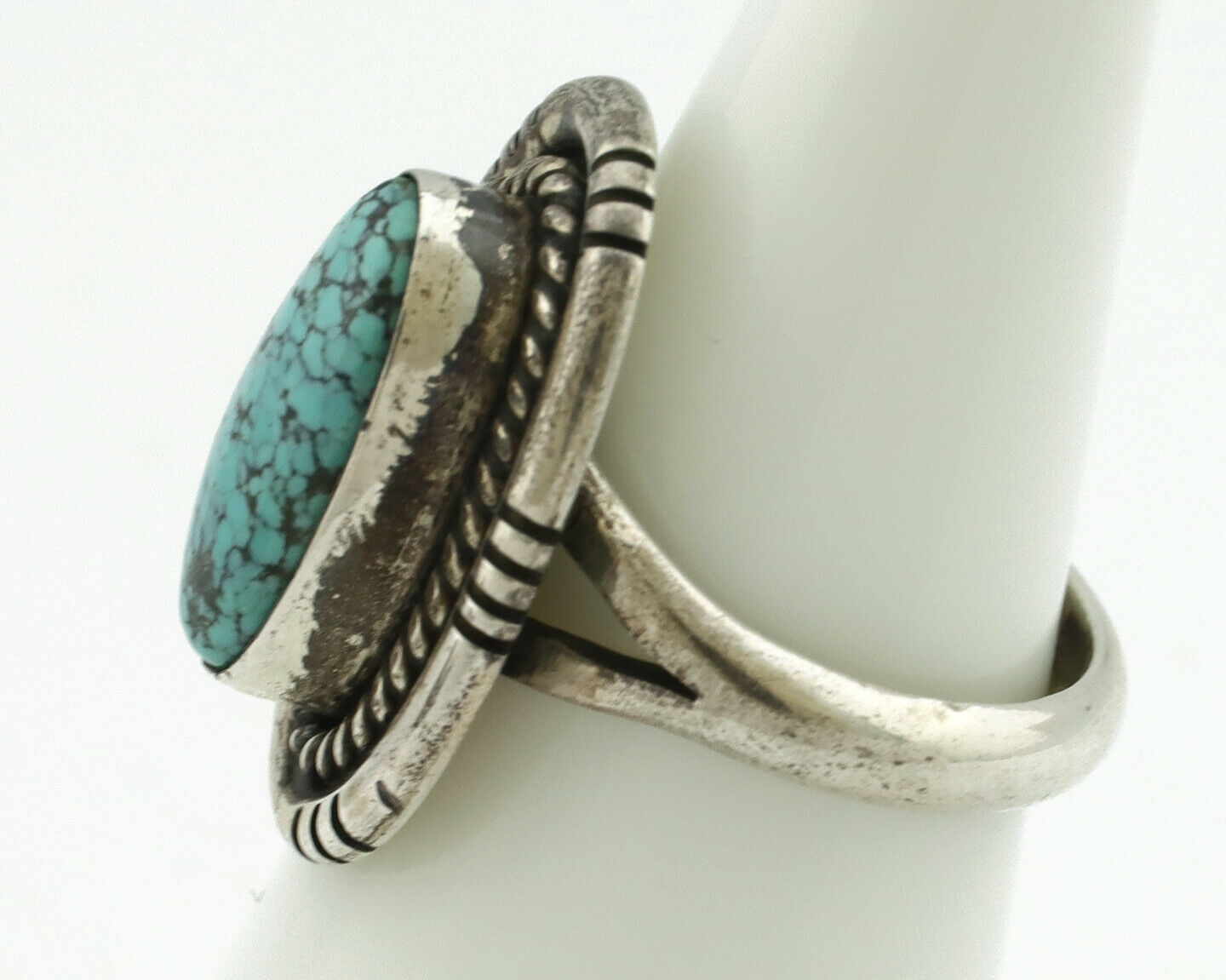 Navajo Ring .925 Silver Spiderweb Turquoise Native American Artist Handmade C80s