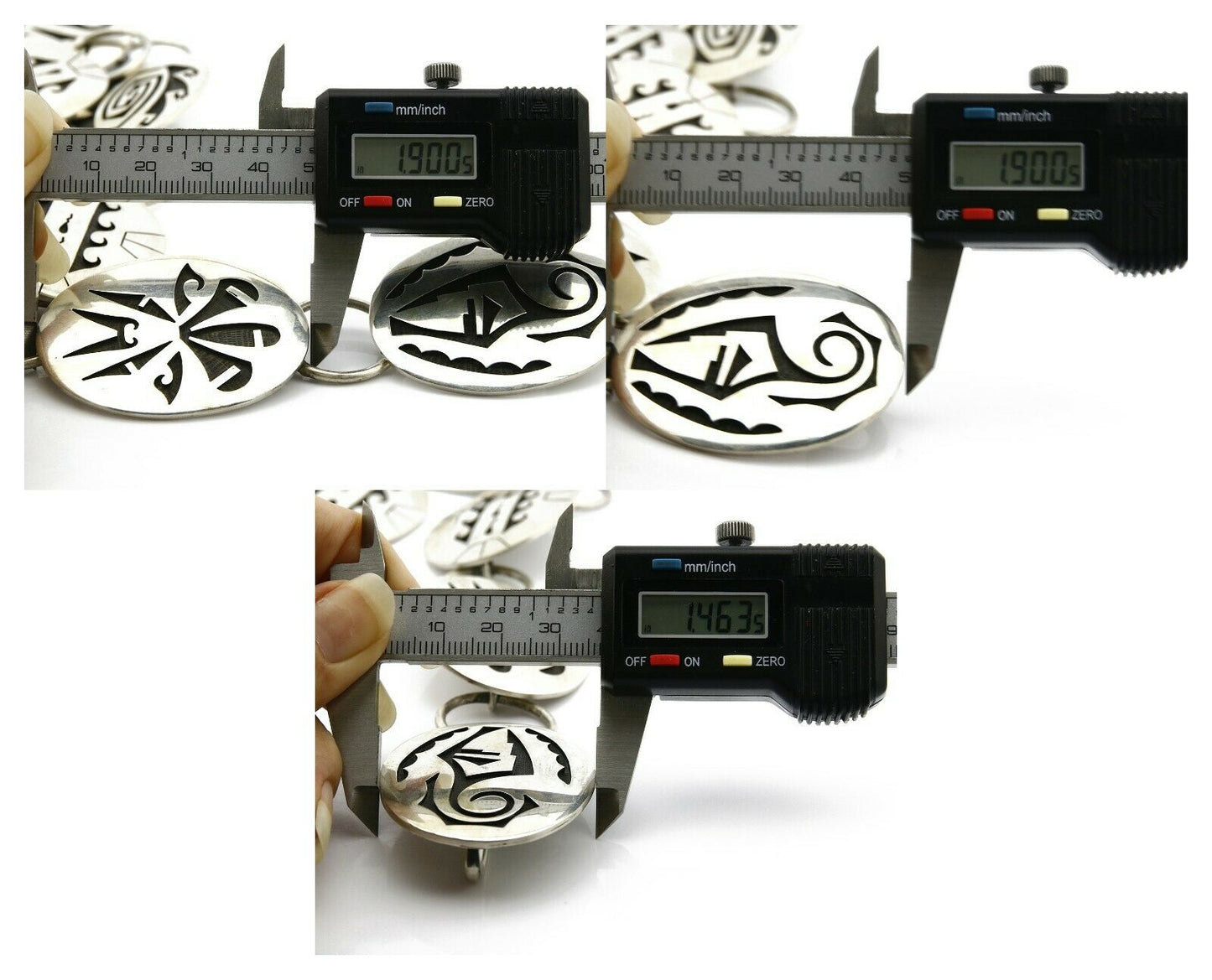 Hopi Concho Belt .925 SOLID Sterling Silver Signed Casey Cuch Overlay C.80's